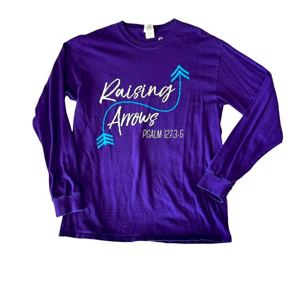 Purple Crew Neck Long Sleeve T Shirt with Graphic Design